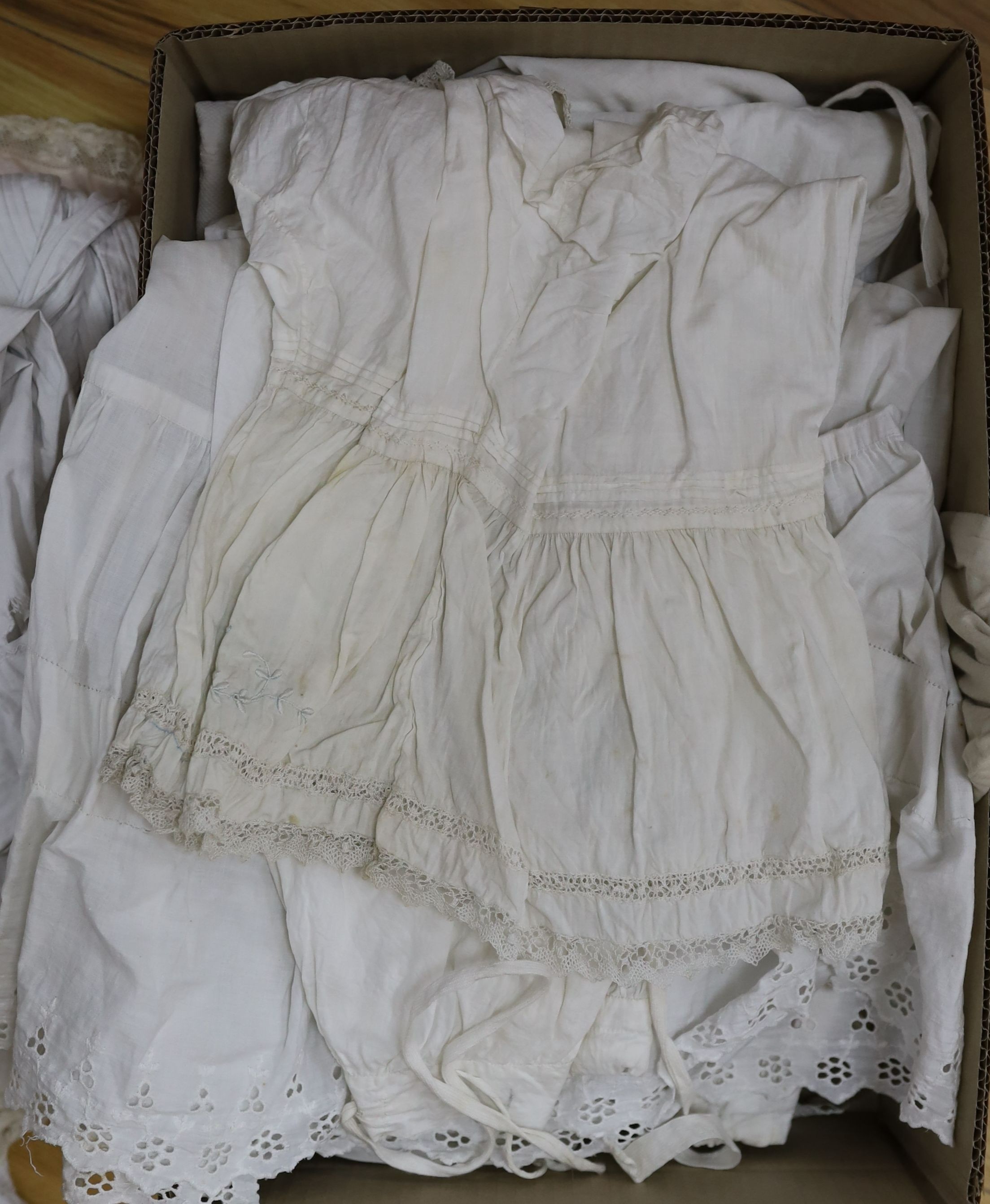 A collection of ladies chemises, petticoats and other textiles (1 box)